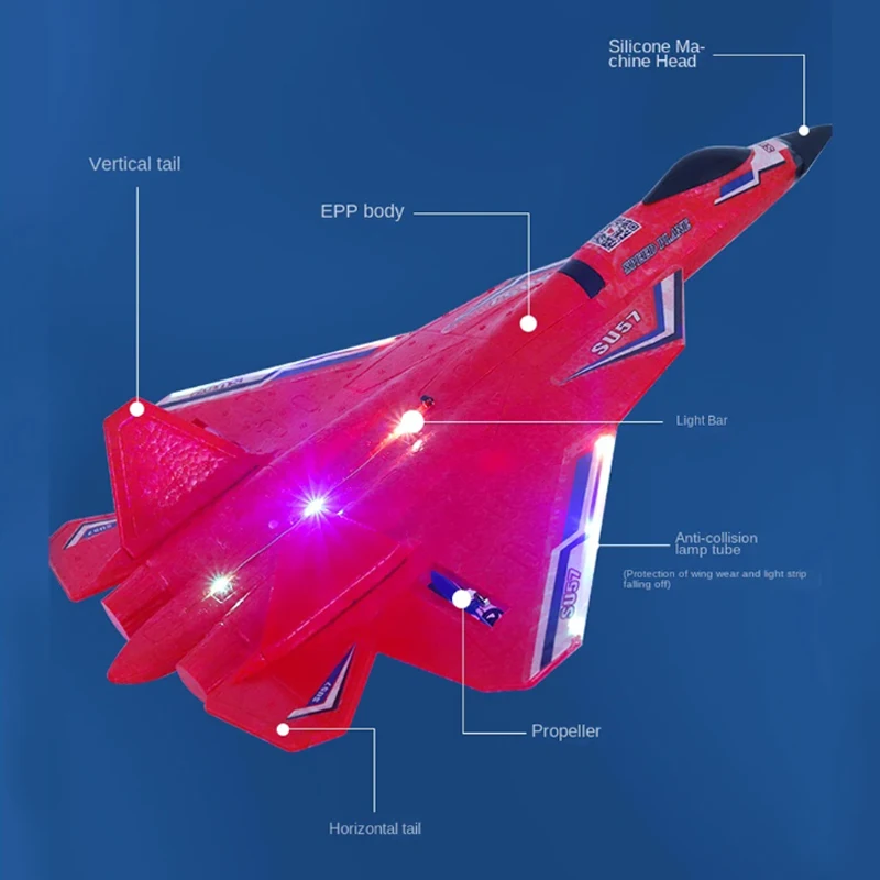 Samolot RC SU-57 z oświetleniem LED 2.4G Elektryczny szybowiec zdalnie sterowany Samoloty radiowe Samoloty z pianki EPP Zabawki dla dzieci