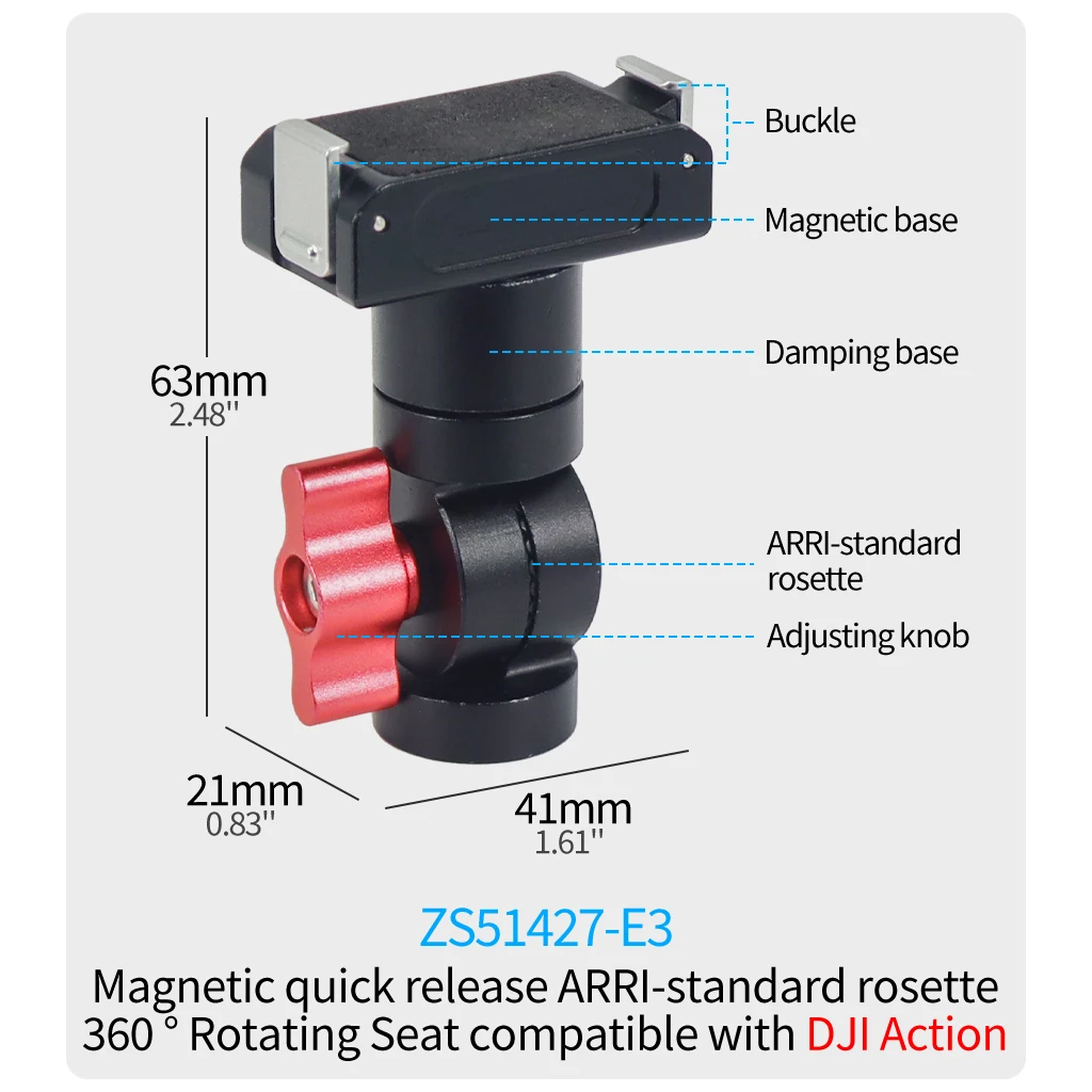 360° Schwenkbarer Schnellverschluss-Stativ-Kugelkopfadapter ARRI-Ausrüstung Magnetische Halterung für GoPro13 Insta360 DJI Action Pocket 4 Kamerahalterung – Detail 20