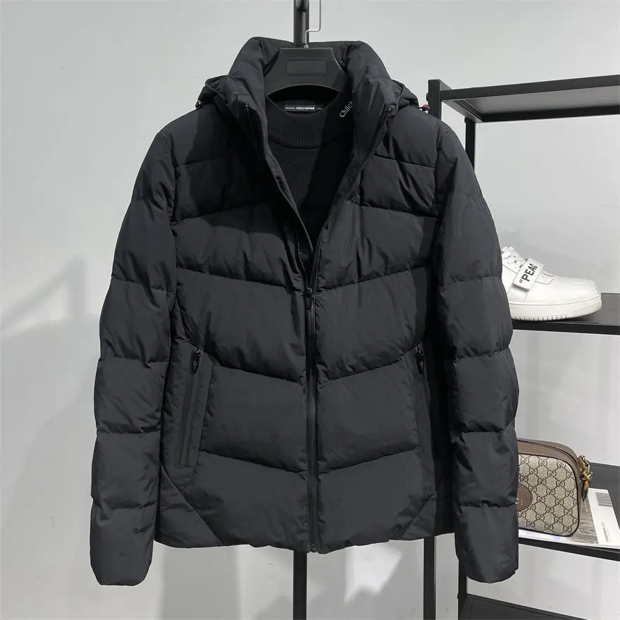 

High-End Men's Detachable Hooded down Jaet Warm Du Feather ort Pure Color Winter Coat Faionable Urban Casual Wear