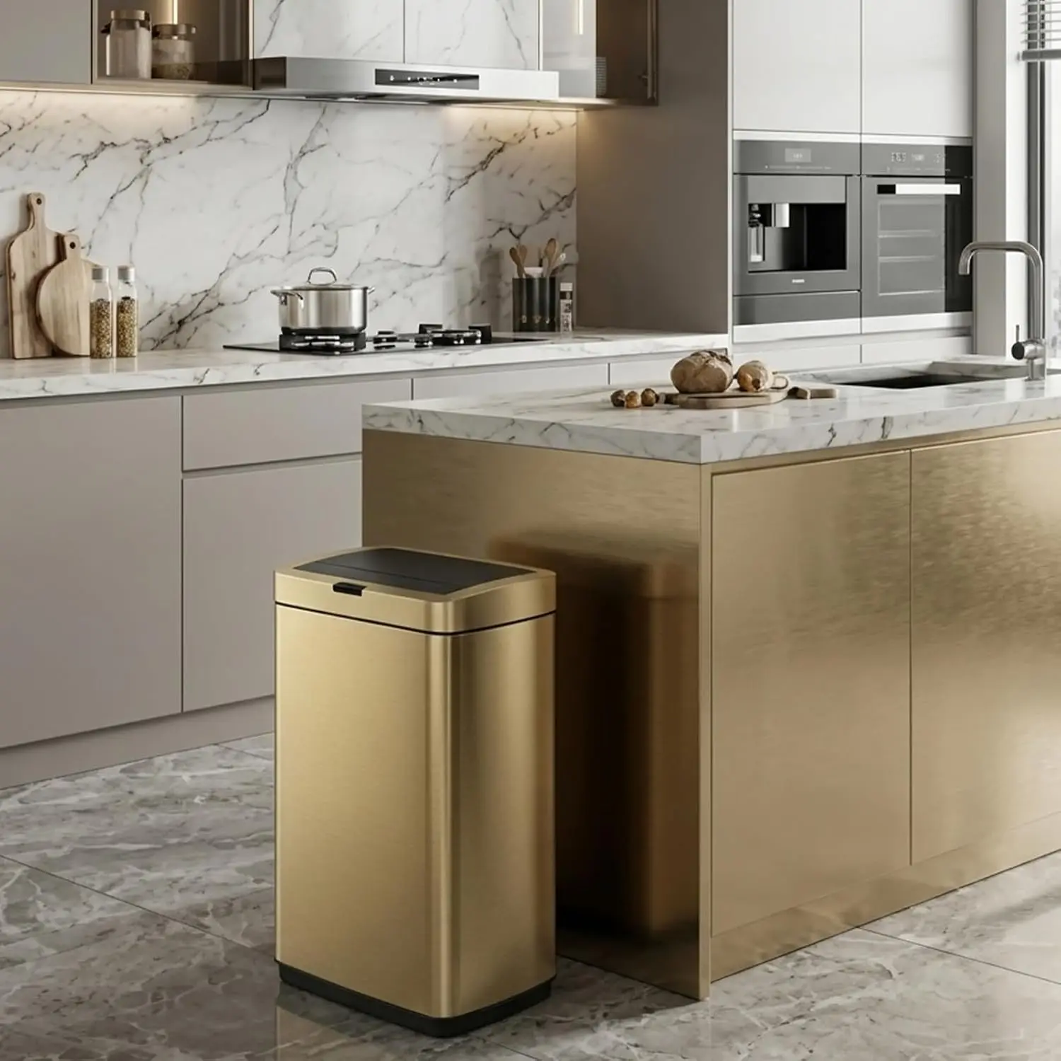 13.2 Gallon Trash Can with Lid Motion Sensor, 50 Litre Brushed Stainless Steel Kitchen Trash Can Automatic with 10 Bags, Upgrade