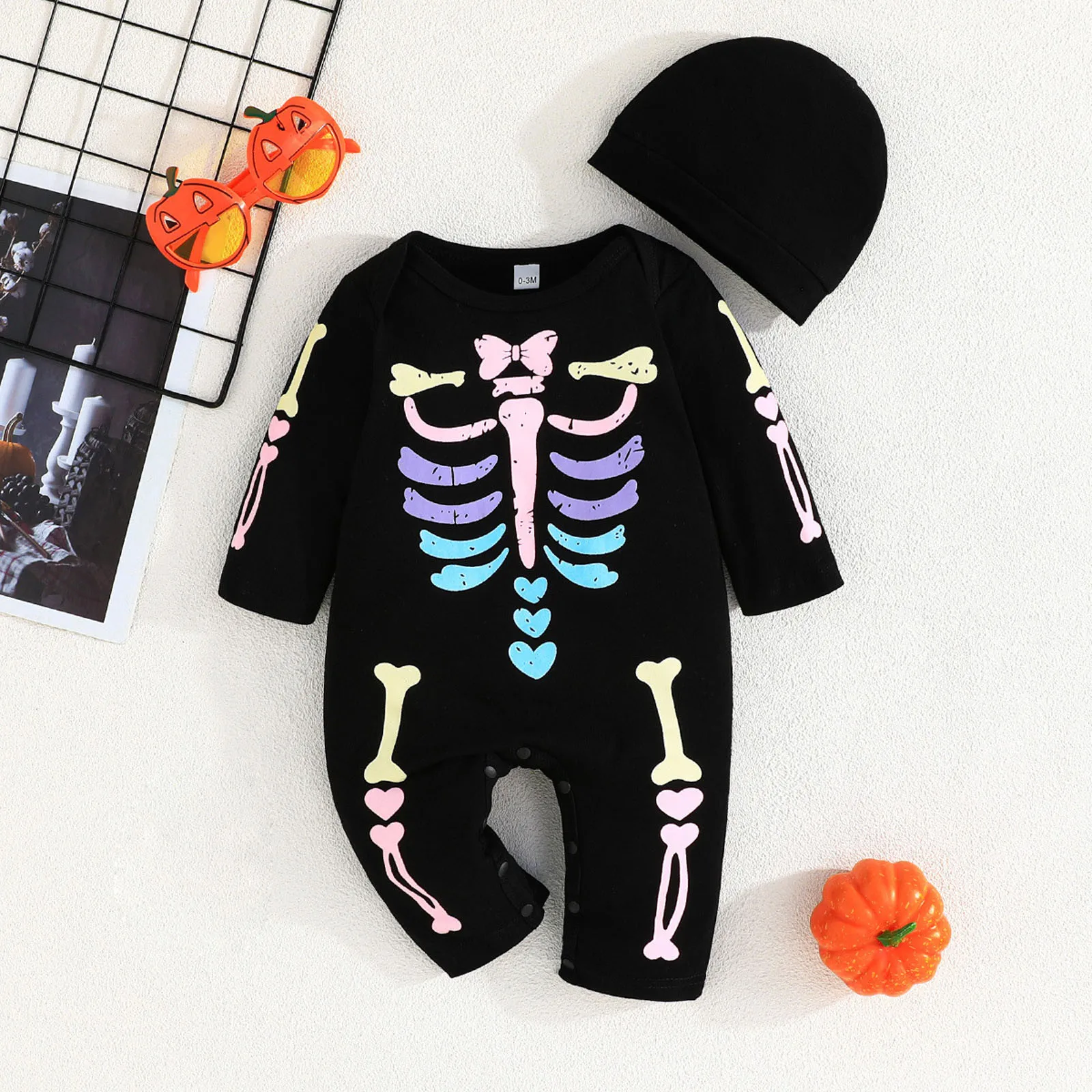 2024 Halloween Costumes for Baby Bat Jumpsuit Newborn Infant Toddler Romper Hat Skeleton Cosplay Costumes Imp Carnival Dress Up