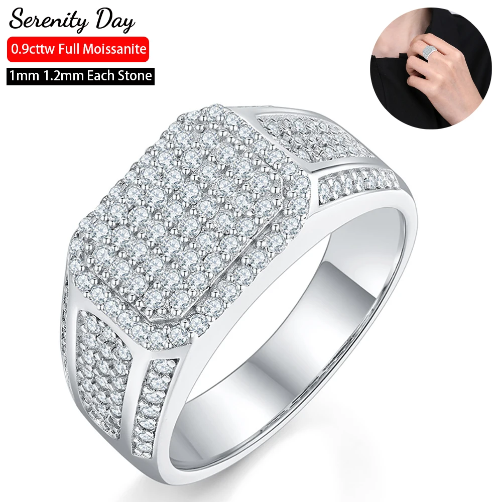 

Serenity Day 0.9cttw Real D Color 1mm 1.2mm Full Moissanite Ring For Women Gift S925 Sterling Silver Band Plate 18K Fine Jewelry