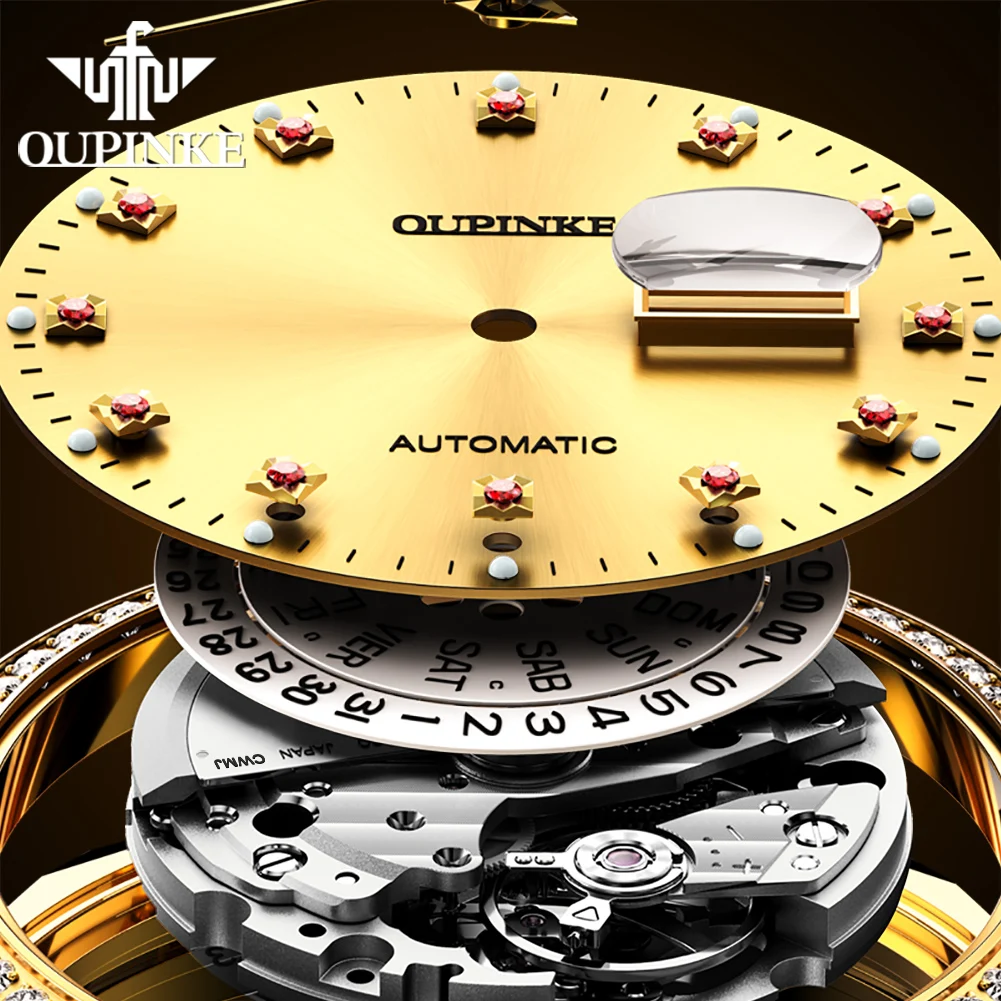 Брендовые мужские полностью автоматические механические часы OUPINKE с календарем недели 3261