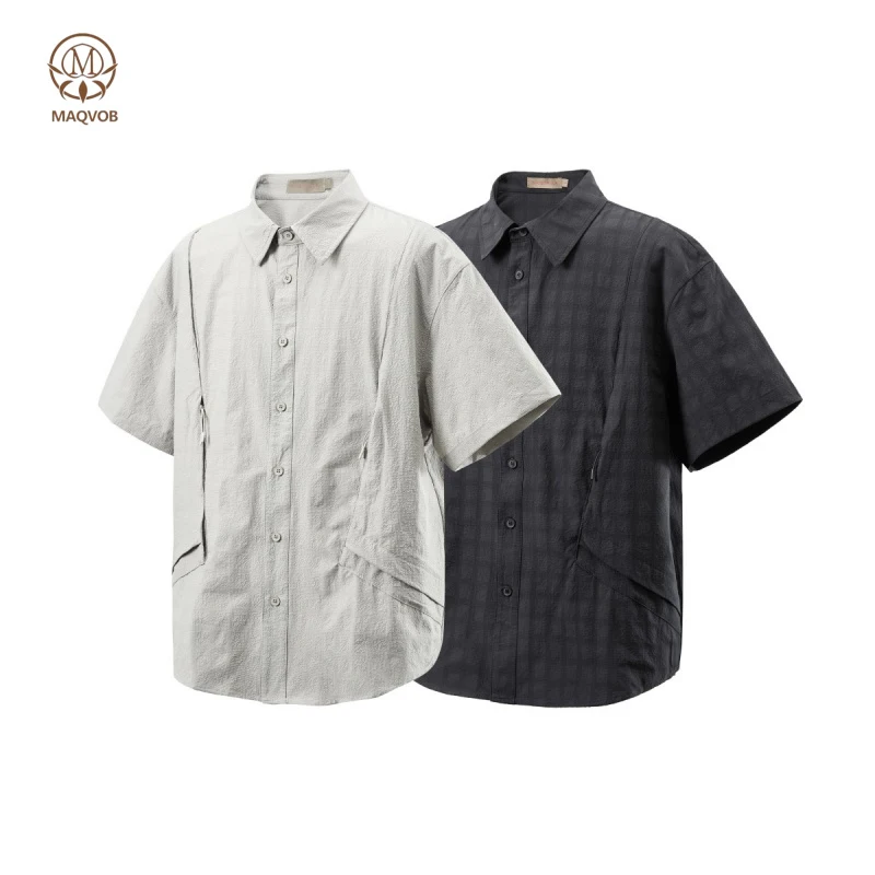 MAQVOB EU US Size Luxury Quality Street Casual Work Shirt Summer Autum Vintage Overzie Plain Short Sleeve Shirt