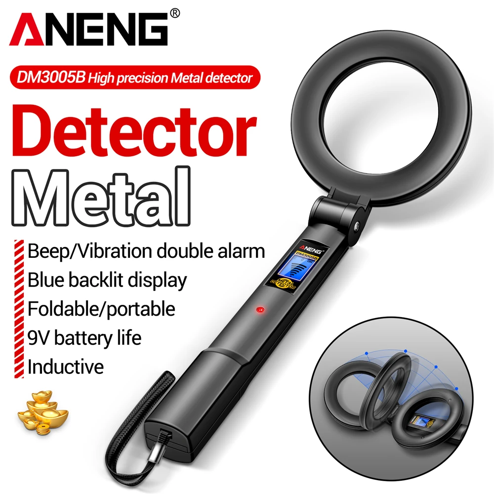Detector de Metales Portátil Profesional ANENG DM3005B, Sonda de ABS de 140 mm, Alta Sensibilidad, Metales Ferrosos y No Ferrosos, Escáner de Seguridad
