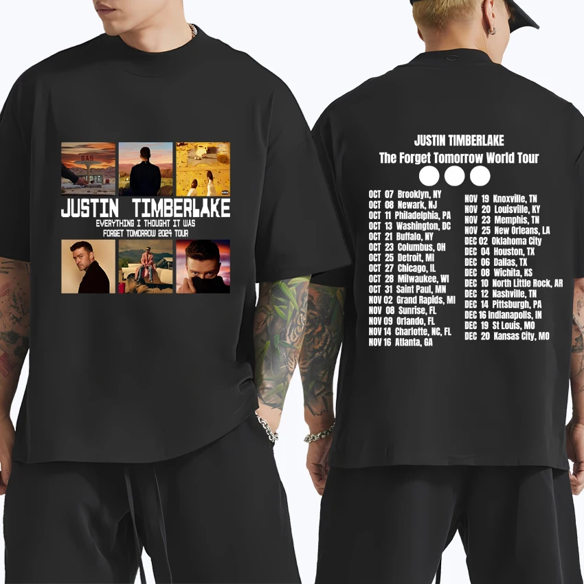 

Justin Timberlake music Tour 2024 black T Shirt New Men Women vintage Oversized short sleeve t-shirts Unisex 100% Cotton Tops