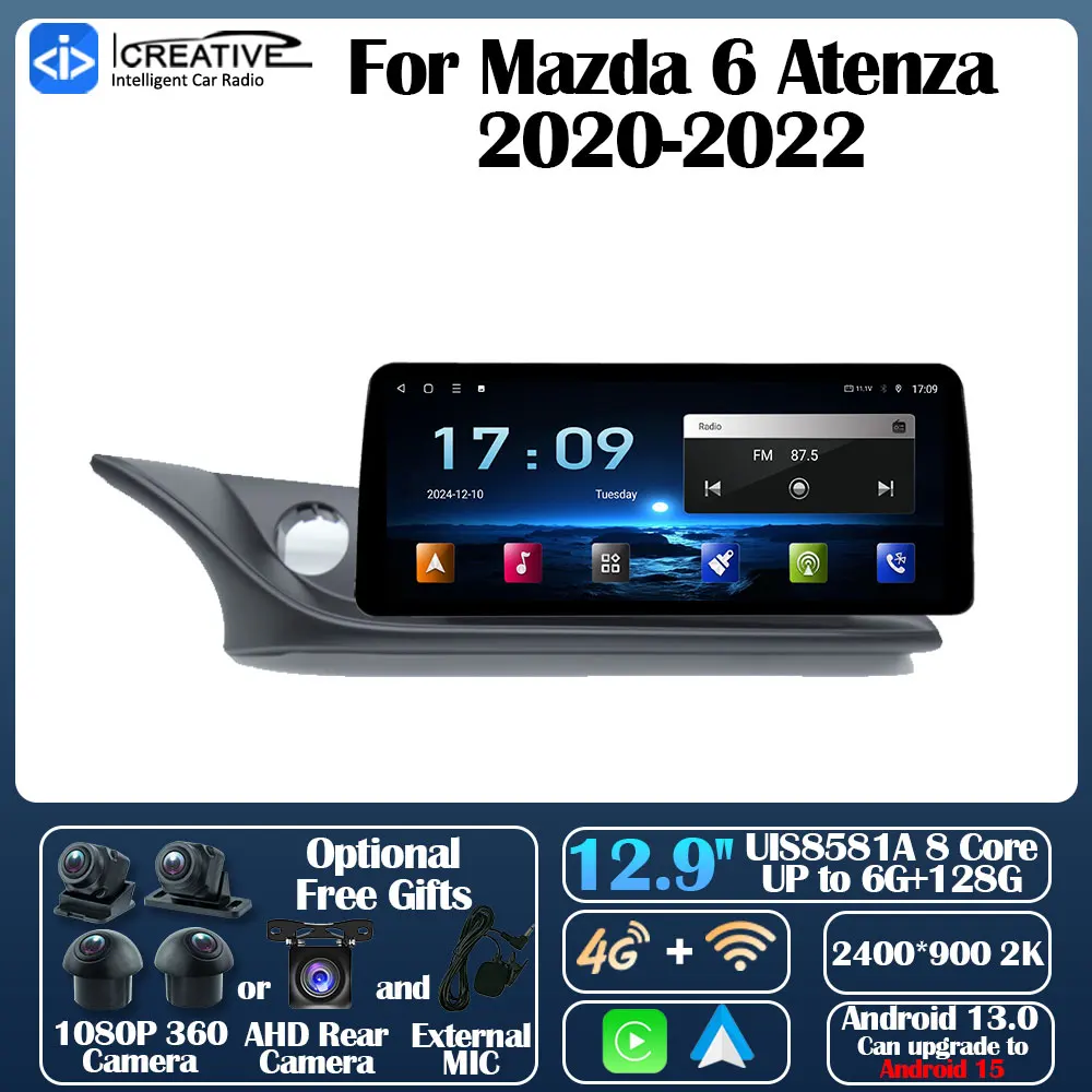 Android 13 Car Radio For Mazda 6 Atenza 2020-2022 Carplay Auto Multimedia Stereo 360 Camera Navi GPS Intelligent 5G NO 2din DVD