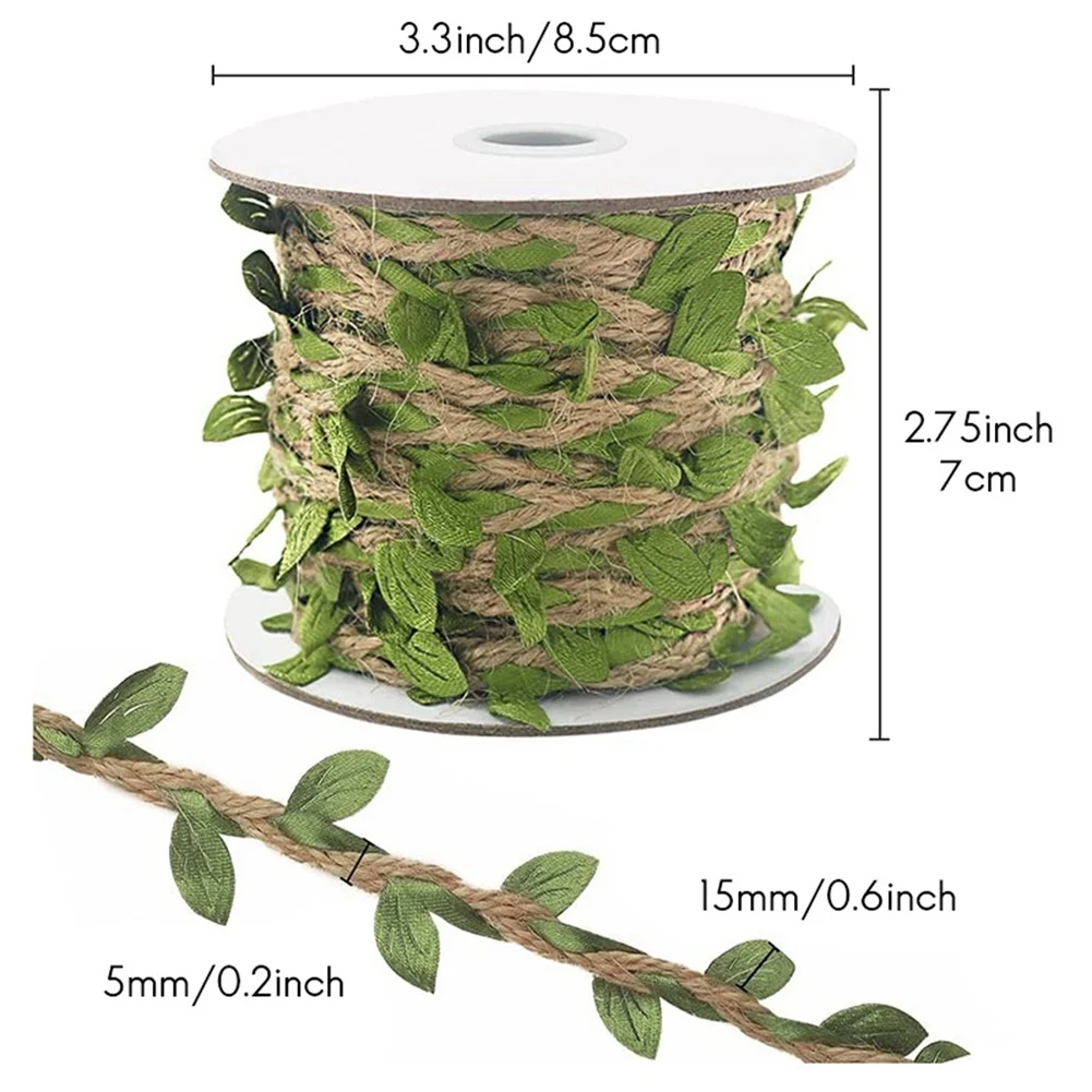 

A68Z Natural Jute Twine 5MM Hessian Twine With Artificial Leaves Jute Twine For DIY Gift Wrapping Wedding Garden (32.8FT)