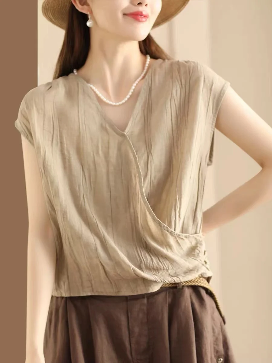 Retro lino sottile ort Sve irt donna estate nuovo versatile allentato casual top dimagrante comodo traspirante pendolarismo formale...