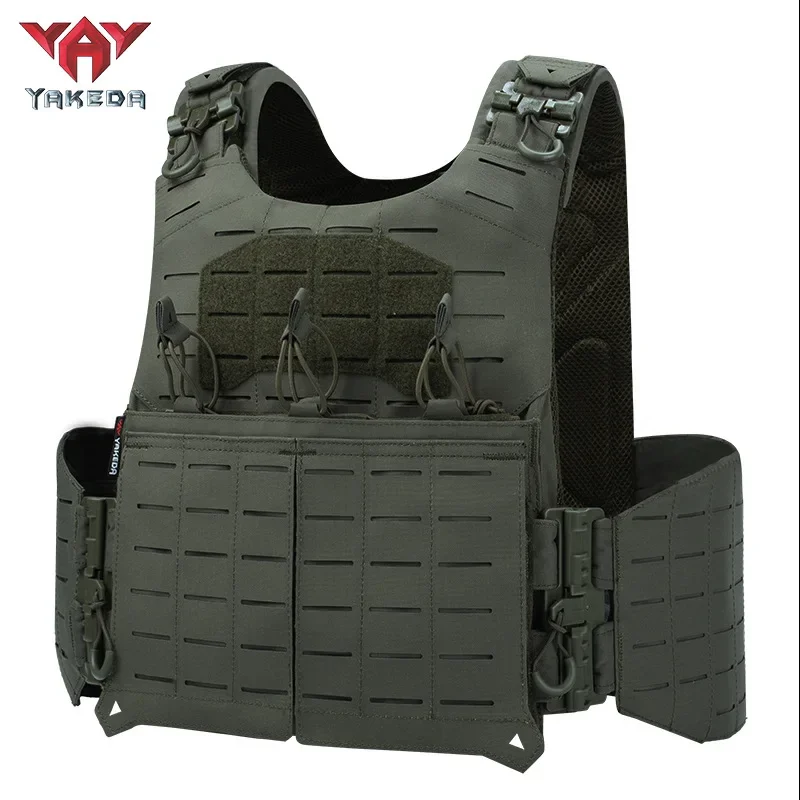 YAKEDA Outdoor Tactical Vest Multifunctional Detachable Vest 500D Nylon Laser Cut PALS System Protective Tactical Vest