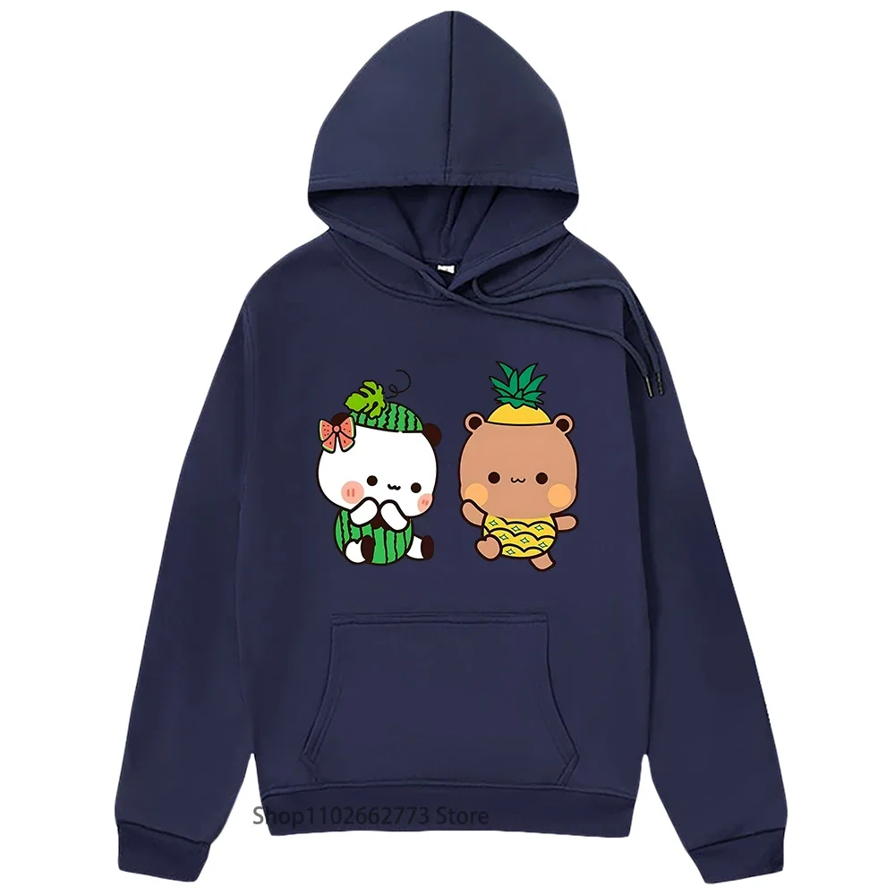 Kawaii Graphic Hoodie Couple Fruits Couple Dudu Pineapple and Bubu Watermelon Sweatshirt Cute Panda Bear Women Men Clothing Soft
