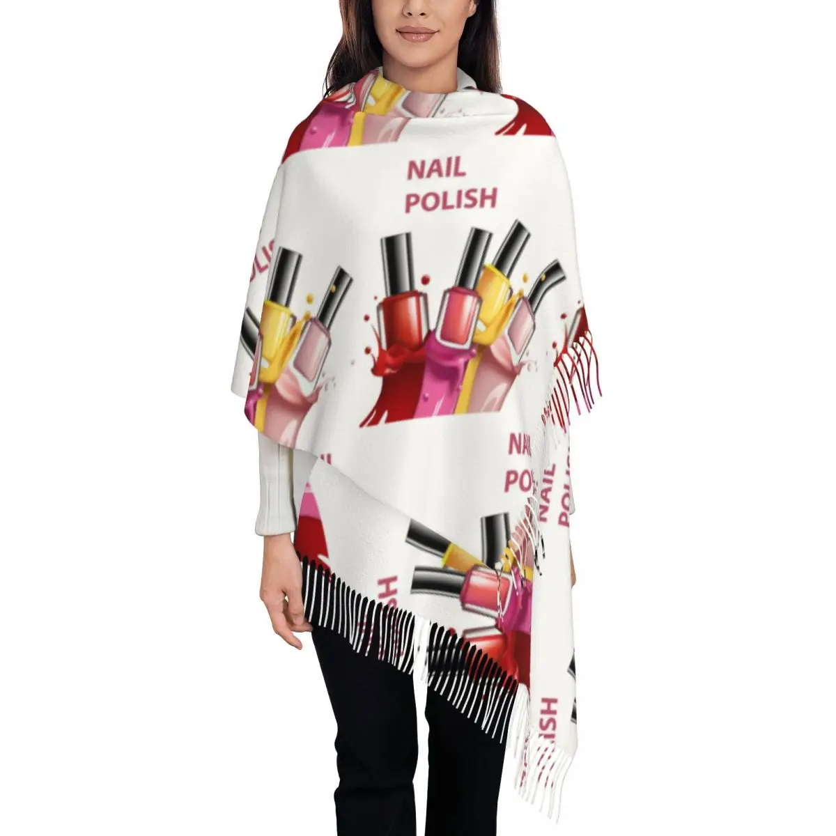 

Женские длинные красочные шарфы для ногтей с брызгами, женские зимне-осенние мягкие теплые шаль с кисточками, шарф для маникюра, маникюра