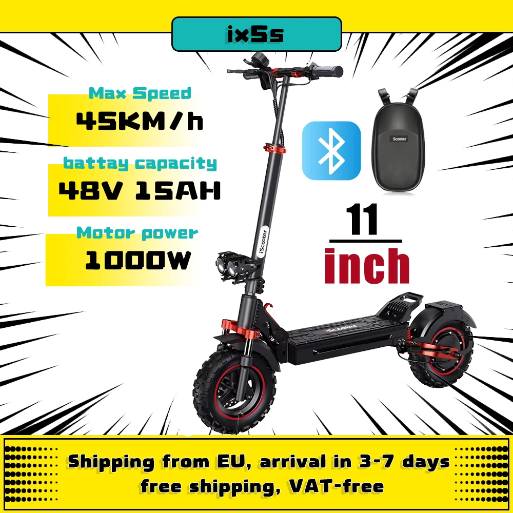 iScooter iX5S Electric Scooter 1000W EScooter 48V 15Ah 25km/h Speed Range 60-65km Powerful 11Inch Foldable Electric Kick Scooter