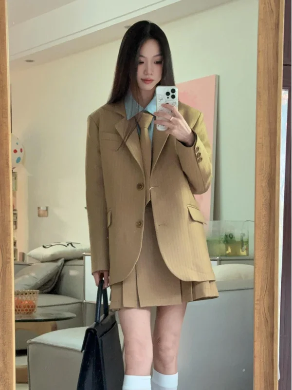 

Fashionable Korean Style Suit Jacket Shirt Half Skirt Set Elegant Autumn 2025 Women's Fashion Three-piece Suit Casual Workwear
