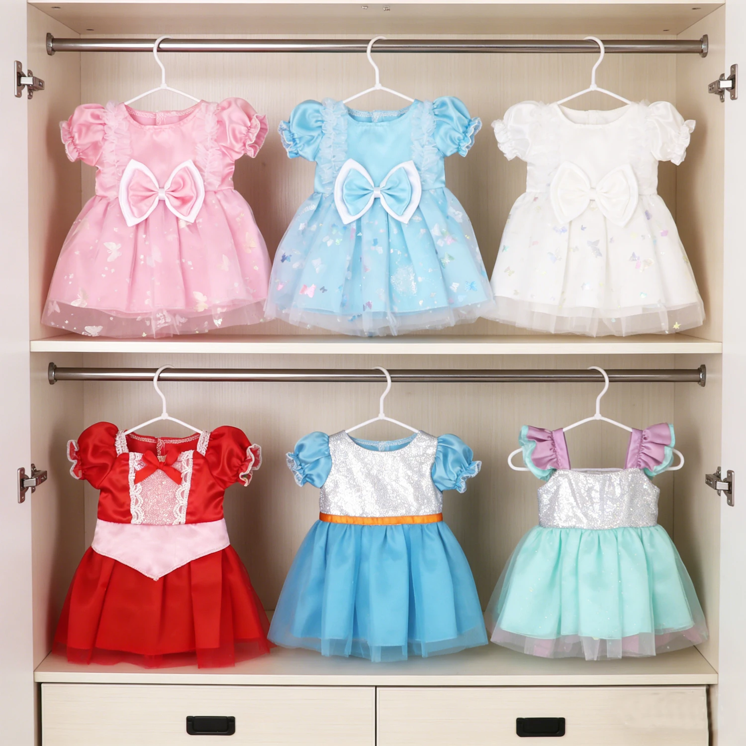 

43cm Baby New Born Big Bow Doll Dress Cute Bubble Sleeved Skirt Clothes For American 18 Inch,OG&My Life Dolls Girls' Best Gift