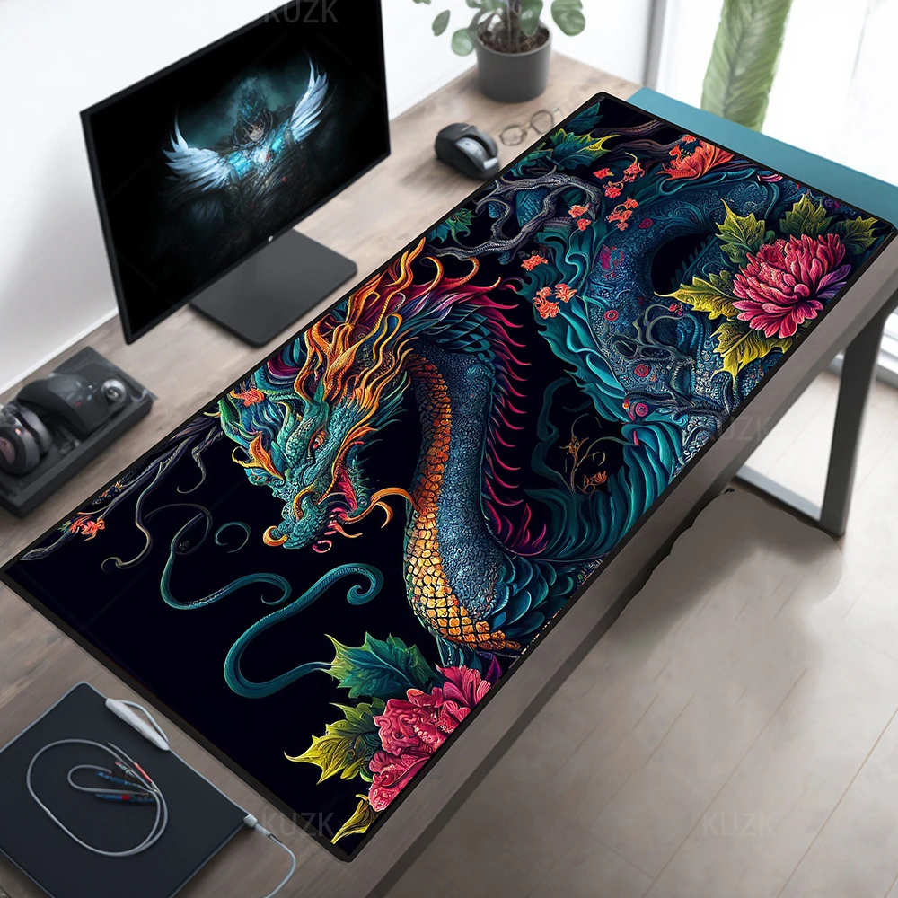 Grand tapis de souris Animal Desk Polymers, Dragon chinois financièrement, Tapis de bureau non ald, Extend Gaming, Anime Aesthetics Game, Tapis de