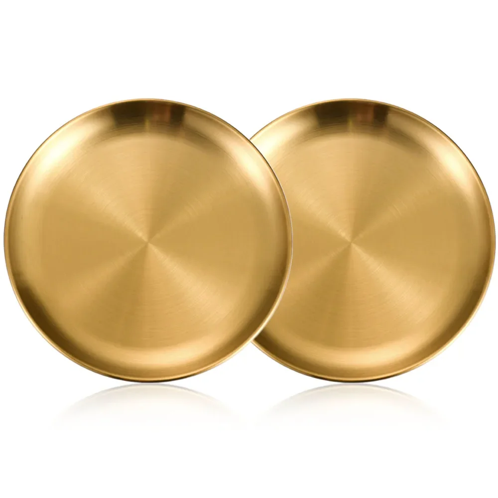 2Pcs Edelstahl Metall Runde Esszimmer Disc Knochen Spucken Schüssel Hohe Qualität Flach Tablett Silber BBQ Disc Küche Platte