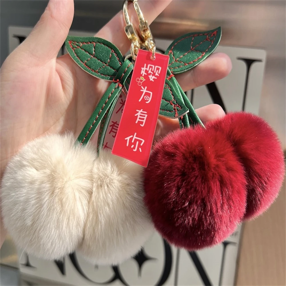 

Cute Otter Rabbit Hair Cherry Bag Pendent Multi-color Car Keychain Pendant Doll Hanging Decoration Bag Charm for Women Gift