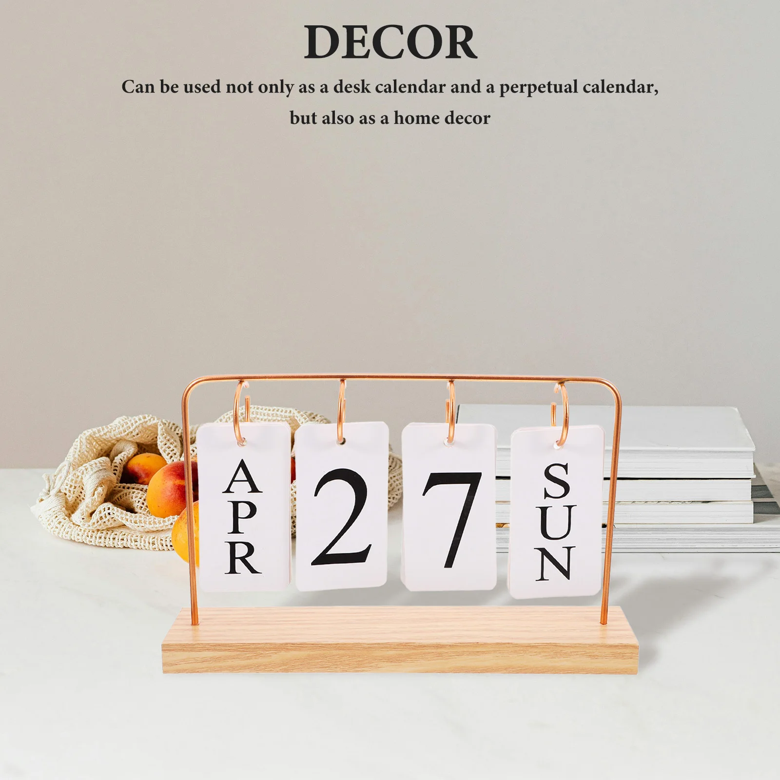 

Reusable Perpetual Flip Calendar Wooden Base Iron Frame Vintage Desk Daily Desktop Calendar Decorative Office Home