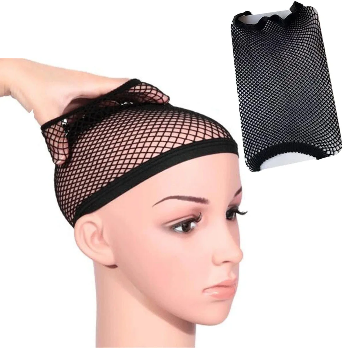 상단 머리띠 메쉬 직조 가발, 한쪽 끝이 열림 닫힘, 검은 머리, 신축성 있는 그물, 모자 제작용, 좋은 품질, 5 개