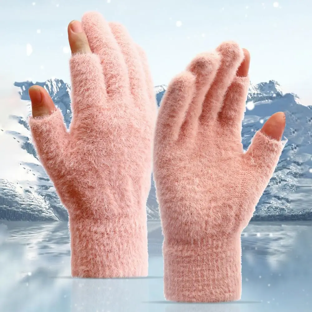 

Thermal Gloves for Winter Women's Winter Gloves Thermal Cold Resistance Plush Knitted Imitation Mink Fur Half Finger for Outdoor