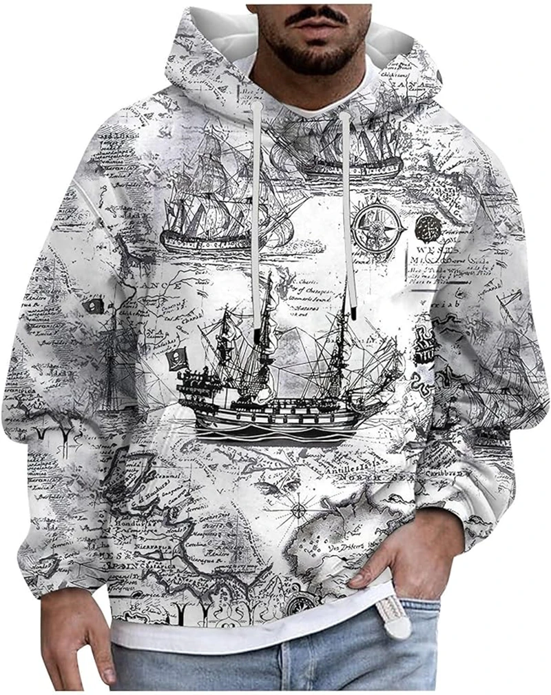 

Retro 3d Print Hoodie For Men Street Fashion Man Clothes 3d Nautical Print Men's Sweatshirt Casual Long-sleeved Hoodie 2024 New