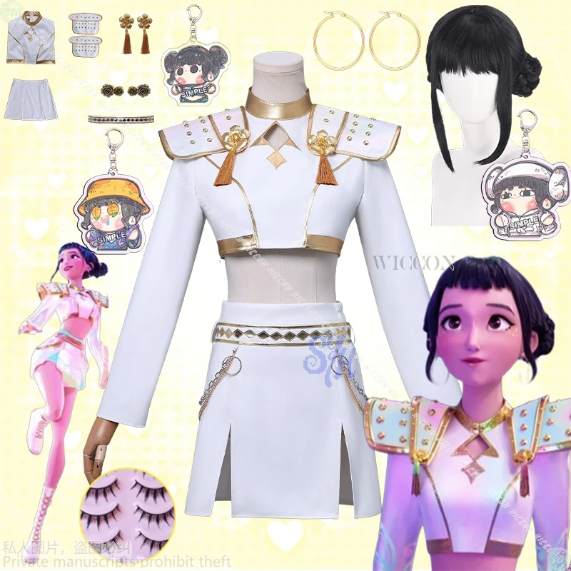 

Zoey Huntrix WHAT IT SOUNDS LIKE Сценическая форма Kawaii Movie Kpop Demon Косплей Белый Корея Idol Сексуальное мини-платье 코스프레 Хэллоуин