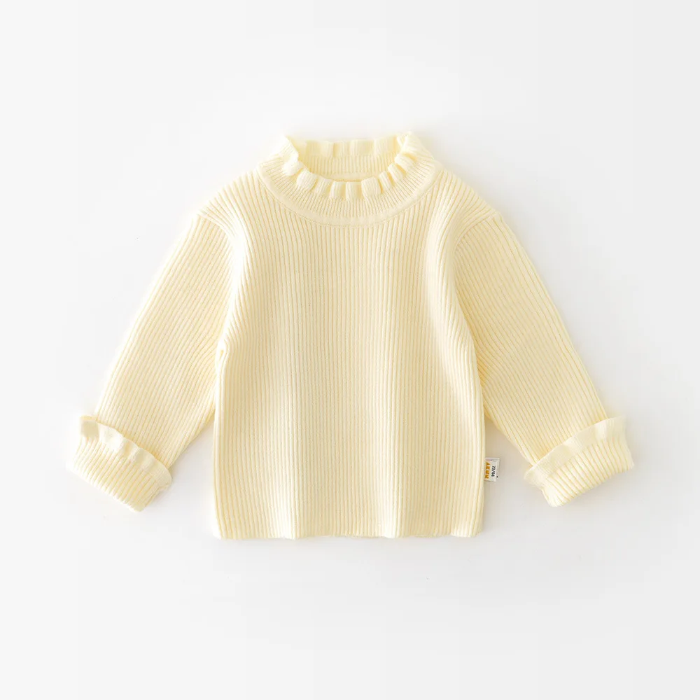 Autumn New Baby Sweaters Ruffle Collar Infant Gilrs Knit Pullover Base Color Toddler Knitwear