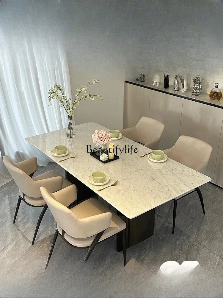 

FG28Medium white natural marble dining table Modern simple rectangular small apartment dining table