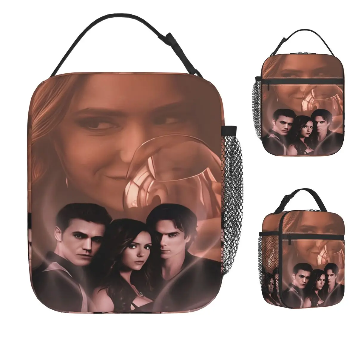 The Vampire Diaries Damon Salvatore Lunch Bag Portable Zipper Lunch Box Graphic Design Cooler Bag Thermal Tote Handbags