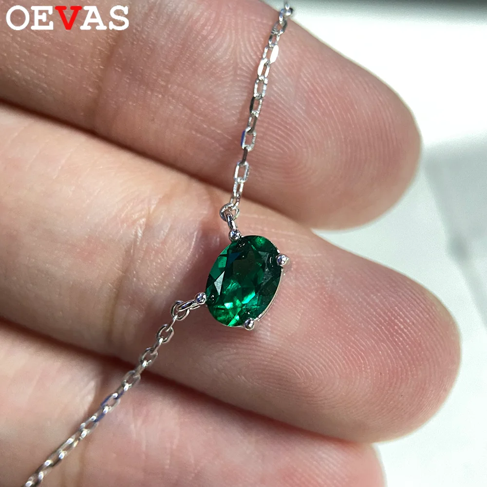 

OEVAS 1CT 2CT Oval Lab Grown Colombian/Zambian Emerald Gemstone Necklace for Women S925 Silver Party Fine Jewelry Gift