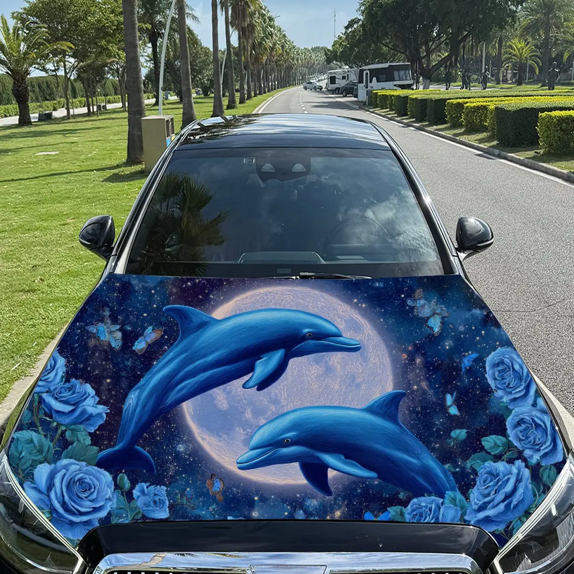 

Ethereal Star Sea Dolphin Pattern car hood stickers, waterproof self-adhesive, scratch resistant, easy to stick, durable car PVC