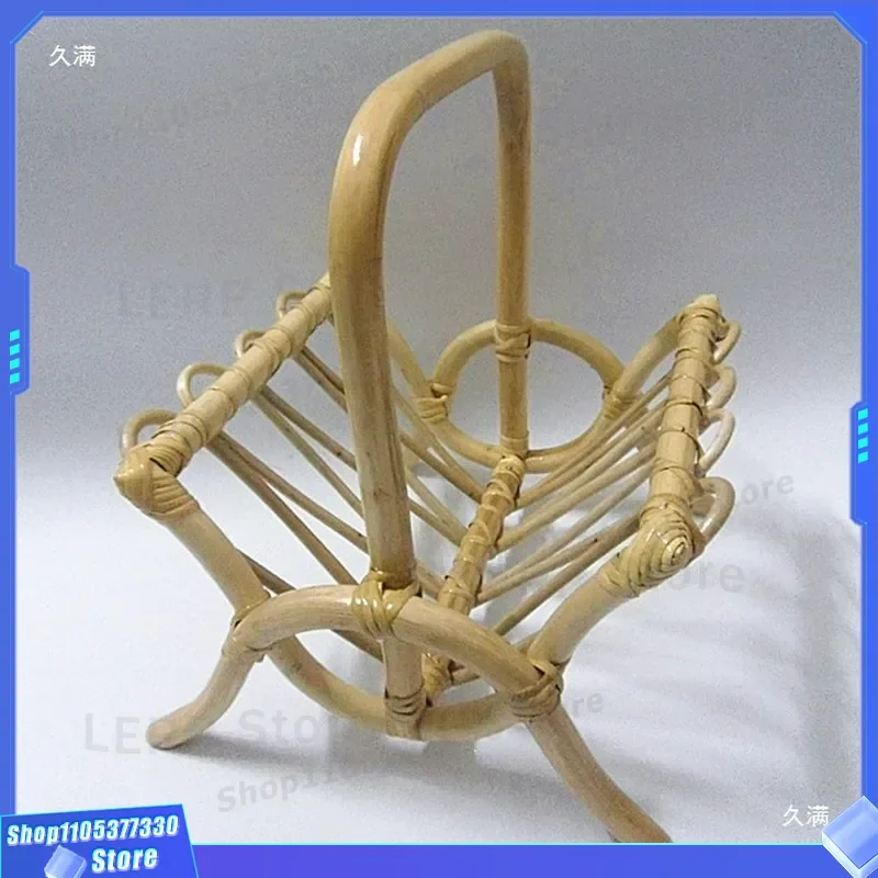 Natural Rattan Woven Magazine Rack Floor Standing Newspaper Holder Book Display Stand for Living Room Home Decor Storage