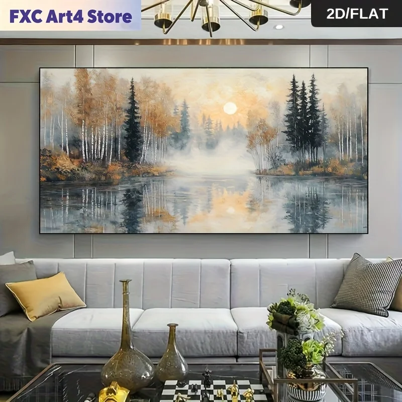 Rahmenloser abstrakter Waldlandschafts-Leinwanddruck, Wanddekoration für Wohnzimmer, Schlafzimmer, Leinwand-Wandkunstdesign, 2D F