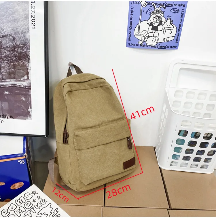 Black Canvas Laptop Backpack Large Capacity Cotton School Bag for Notebook Tablet Digital Accessories Travel Daypack