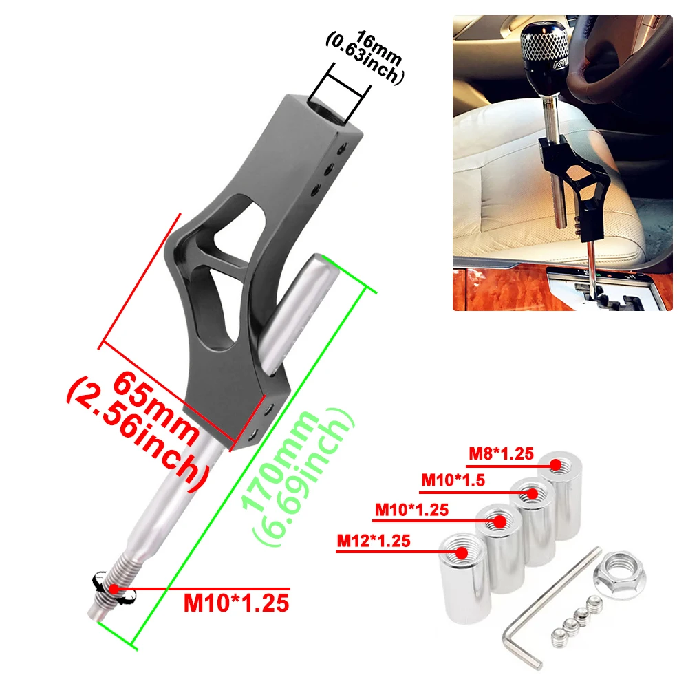 17CM Car Gear Shift Knob Extender Aluminum Alloy Shifter Extension Rod Modified Gear Lever Extension With Adapter Set