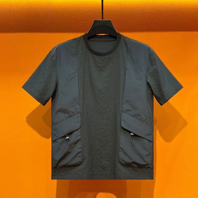 Men's Summer American Style Trendy Luxury Patchwork Loose Crew Neck Casual Fashion Short Sleeve T Shirt Top