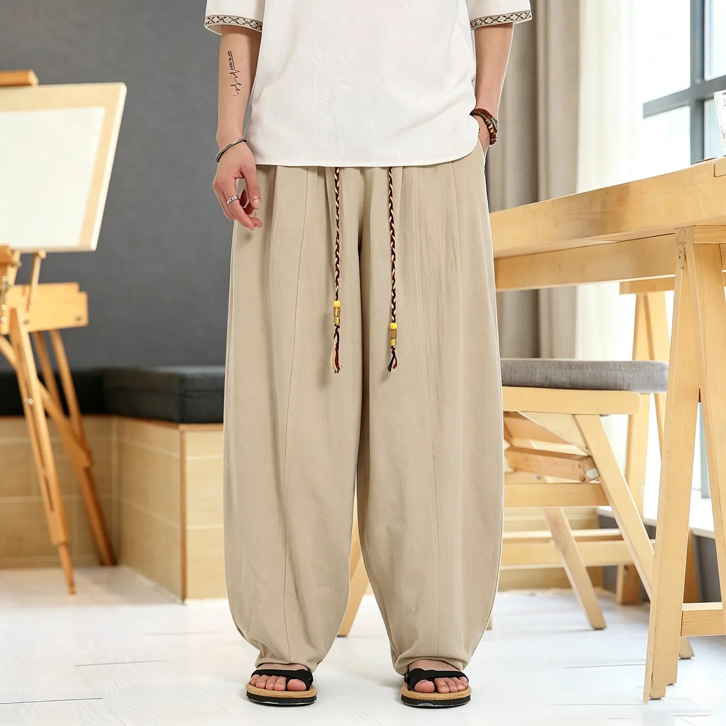 Pants Men New Comfortable Casual Solid Color Jogger Trousers Male Cotton Linen Breathable Oversize Harem Pants Men Plus Size 5XL