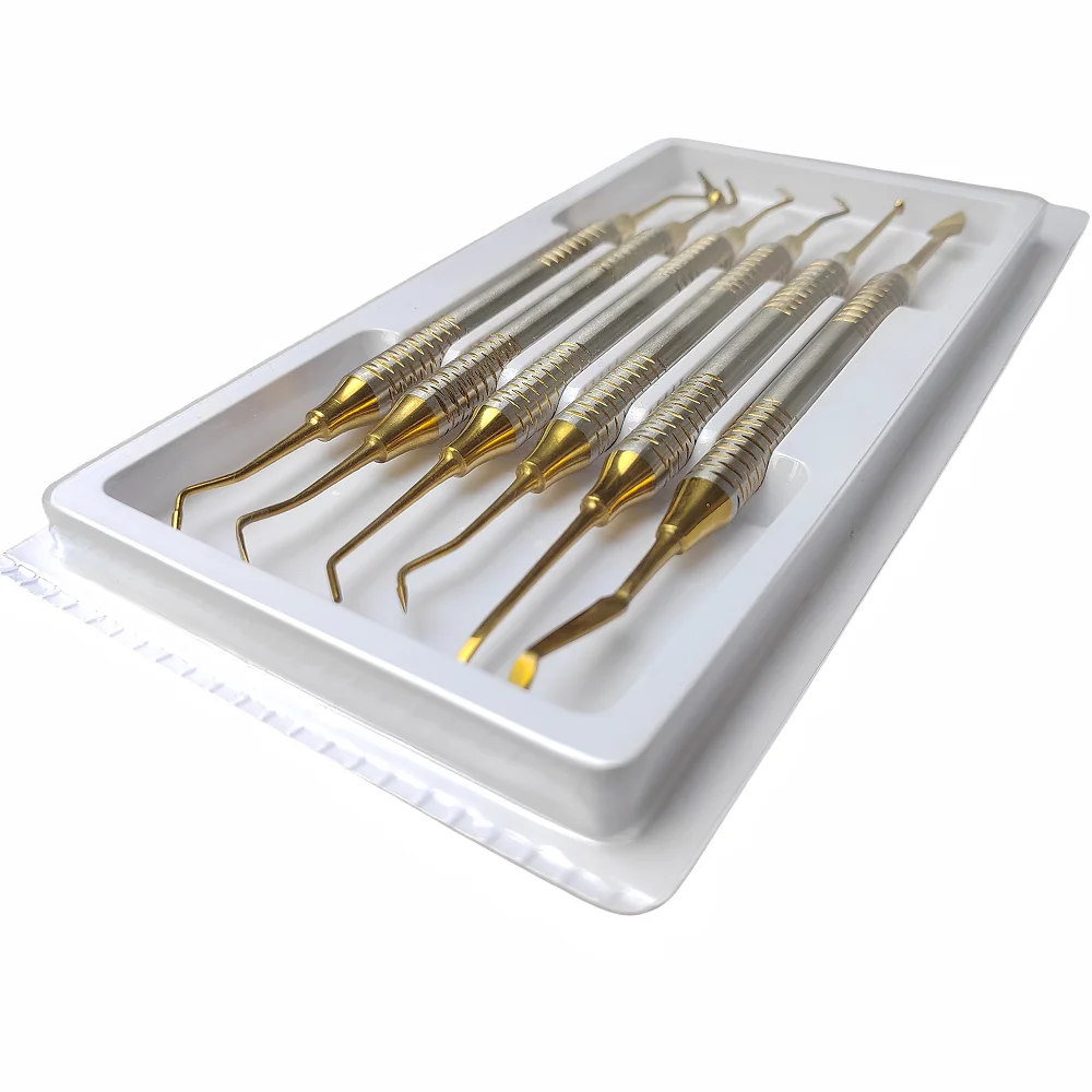 6PCS/Set Dentistry Composite Resin Filling Set Spatula Thick Handle Titanium Plated Head Filler Restoration Dental Instrument