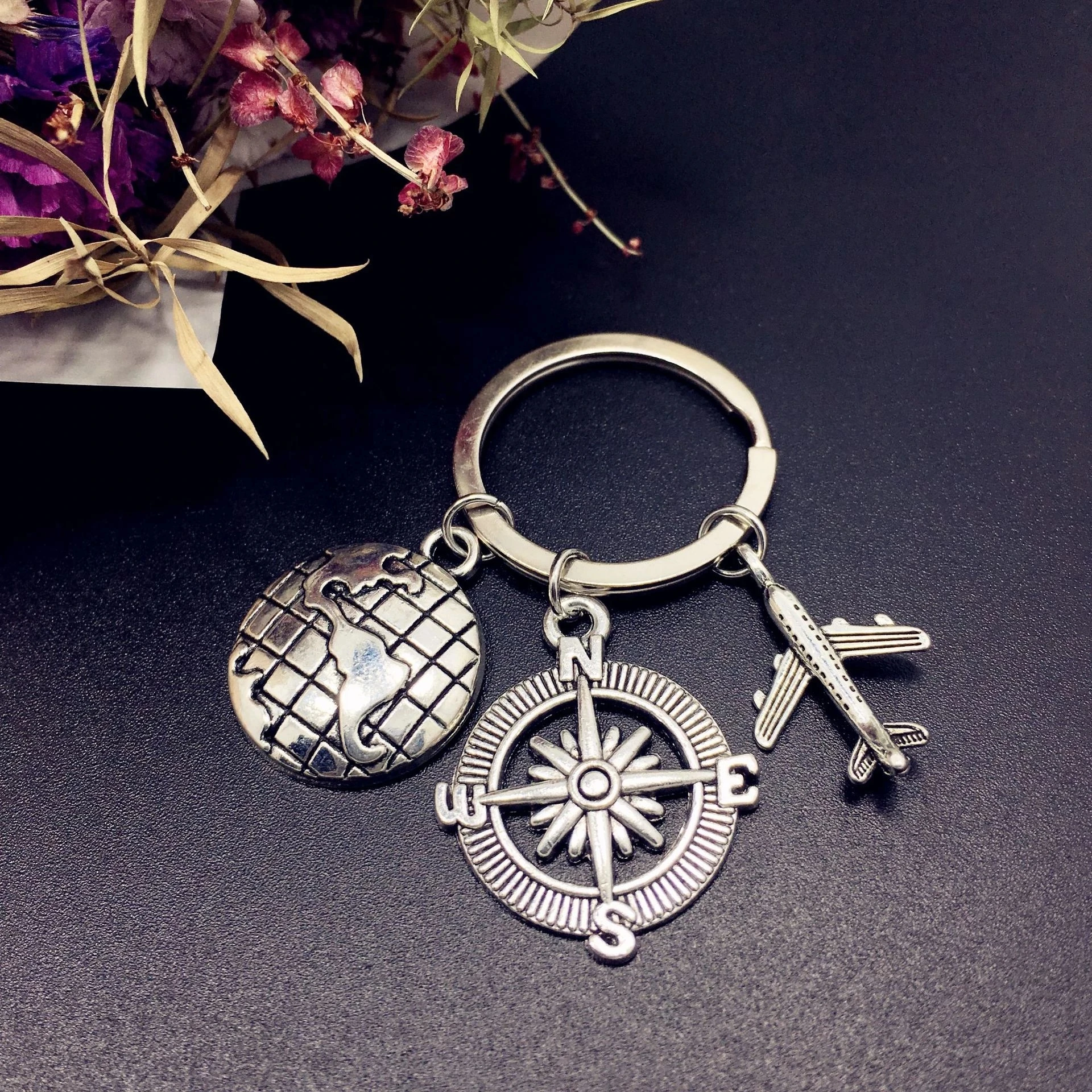 Popular Earth Compass Airplane Stewardess Keychain Travel Souvenir Backpack Pendant