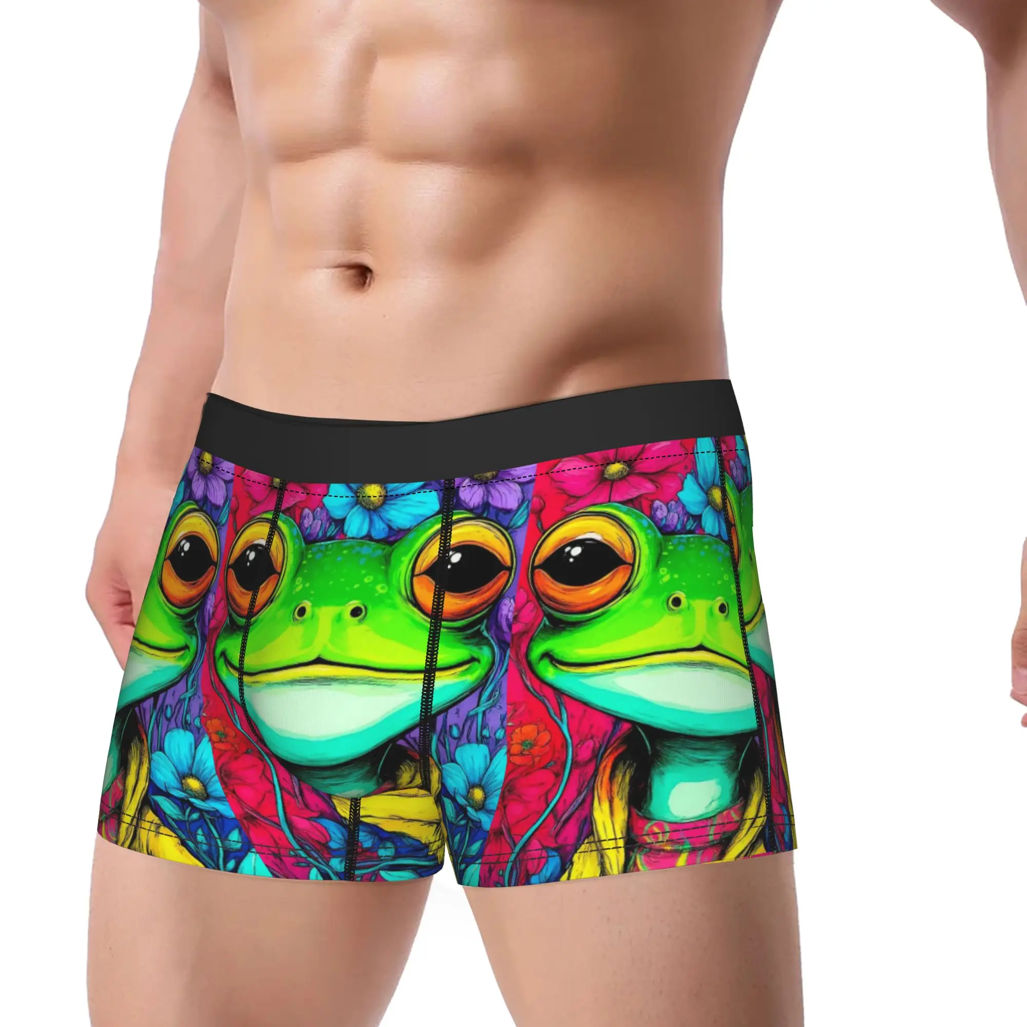 Novel Fun Neon Trippy Frog Portrait Boxer Brief  Underwear Trenky Men Novelty Trunk Design Oversize Underpants
