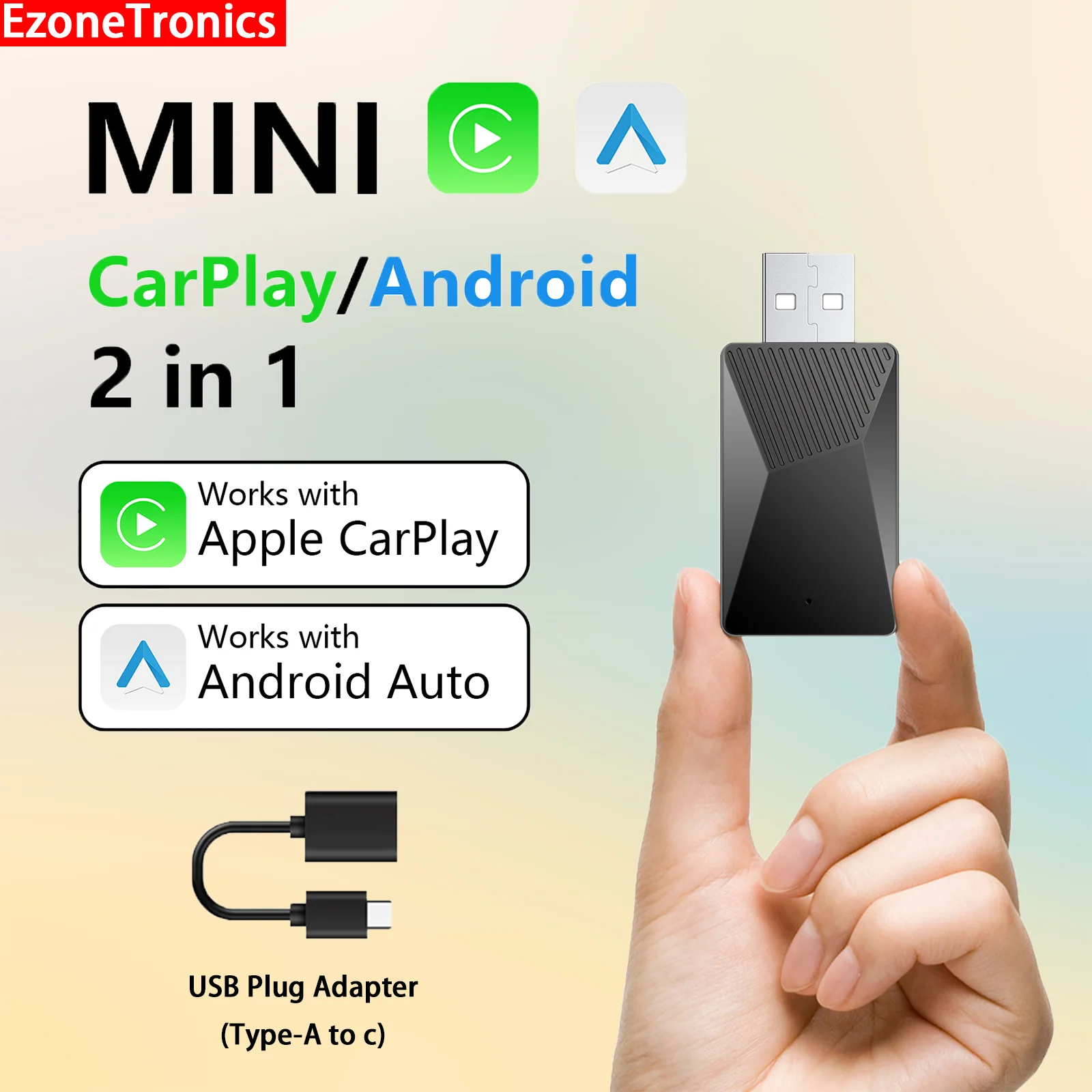 Ezonetronics Wireless Car Play Android автоматический адаптер для заводского проводного автомобиля Plug and Play Модный и портативный 2 в 1