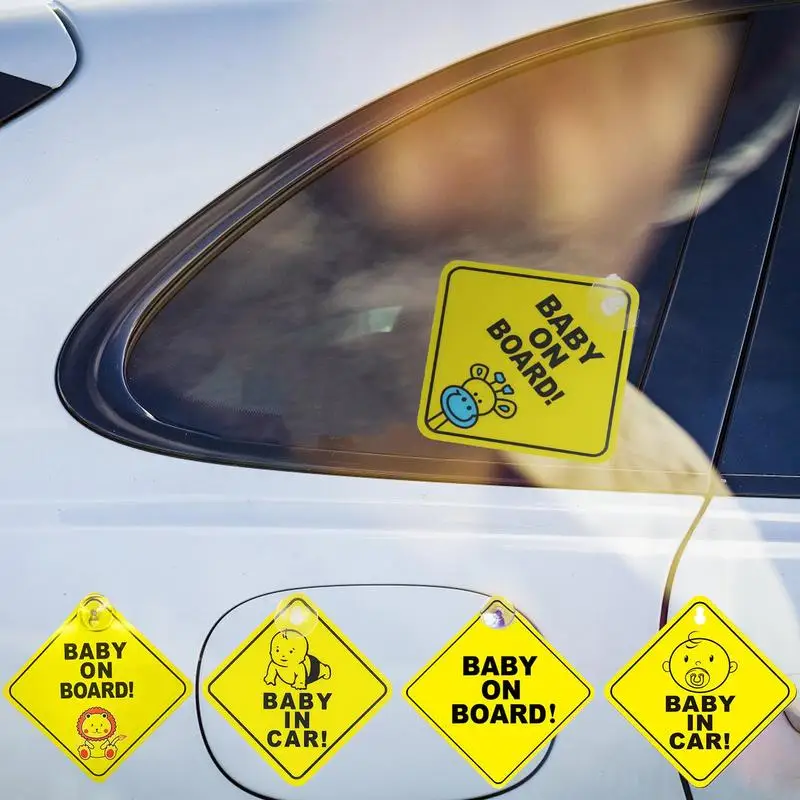 Baby On Board PVC Safety Warning Sticker Car Window Suction Cup Yellow Reflective Decal Sign Car Decoration Accesorios