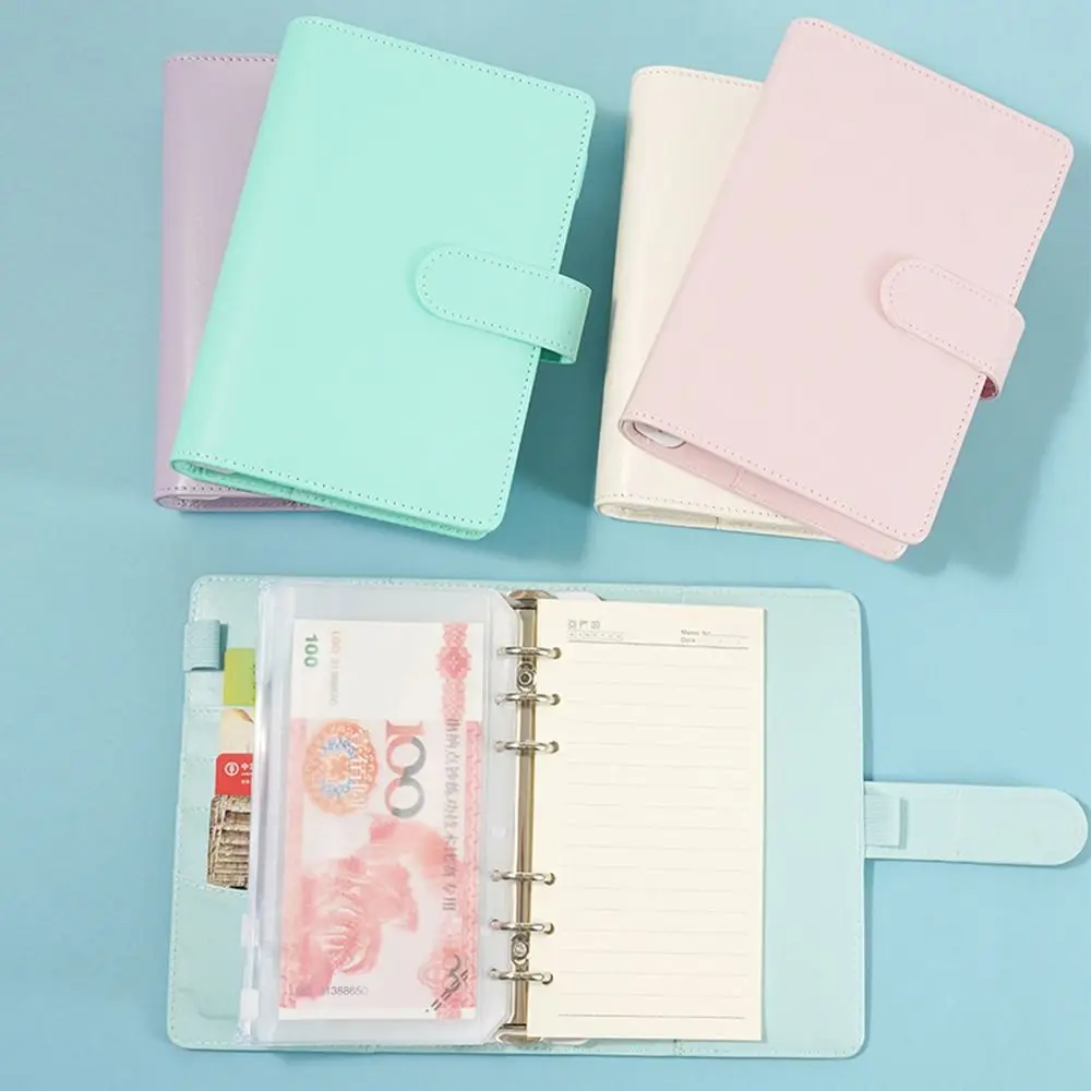 Pu Leather Loose-Leaf Notebook Macarone Color Portable Saving Money Binder with Storage Wallet A6 Planner Organizer