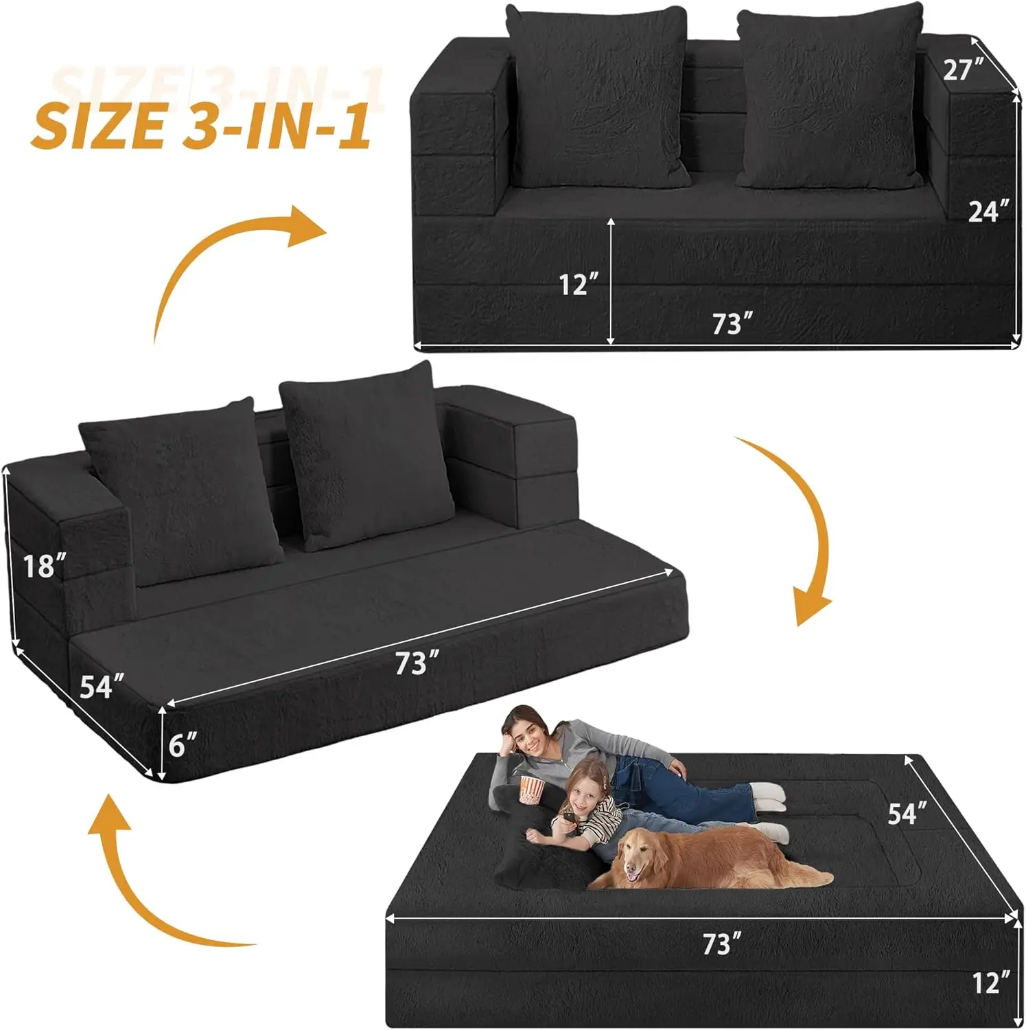 أريكة كيس فول قابلة للتحويل للبالغين، أريكة أرضية من الفرو الصناعي، سرير كيس القماش الكبير مع وسادة #3