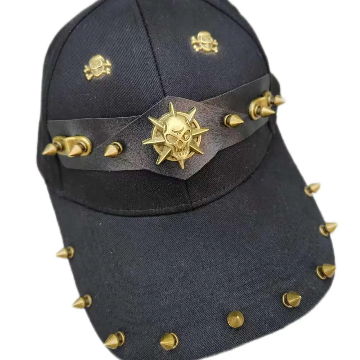 

Men Women's Punk-style Handcrafted Rivet Star Skull Hiphop Street Dance Black Baseball Cap TB3011