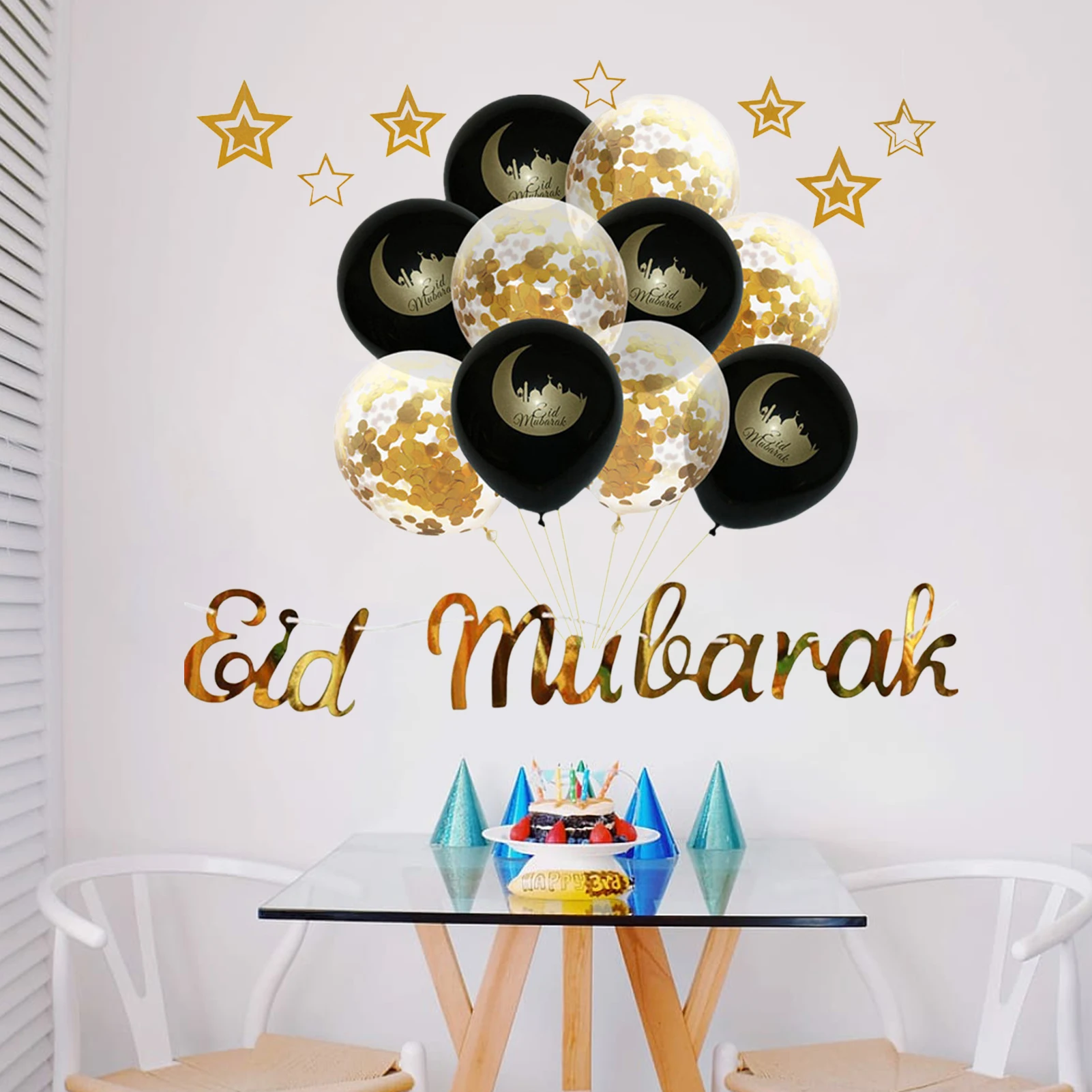 Balloon Kit for Eid - Eid Mubarak Decorations - Black and Gold Balloons - Eid Mubarak Balloons for R