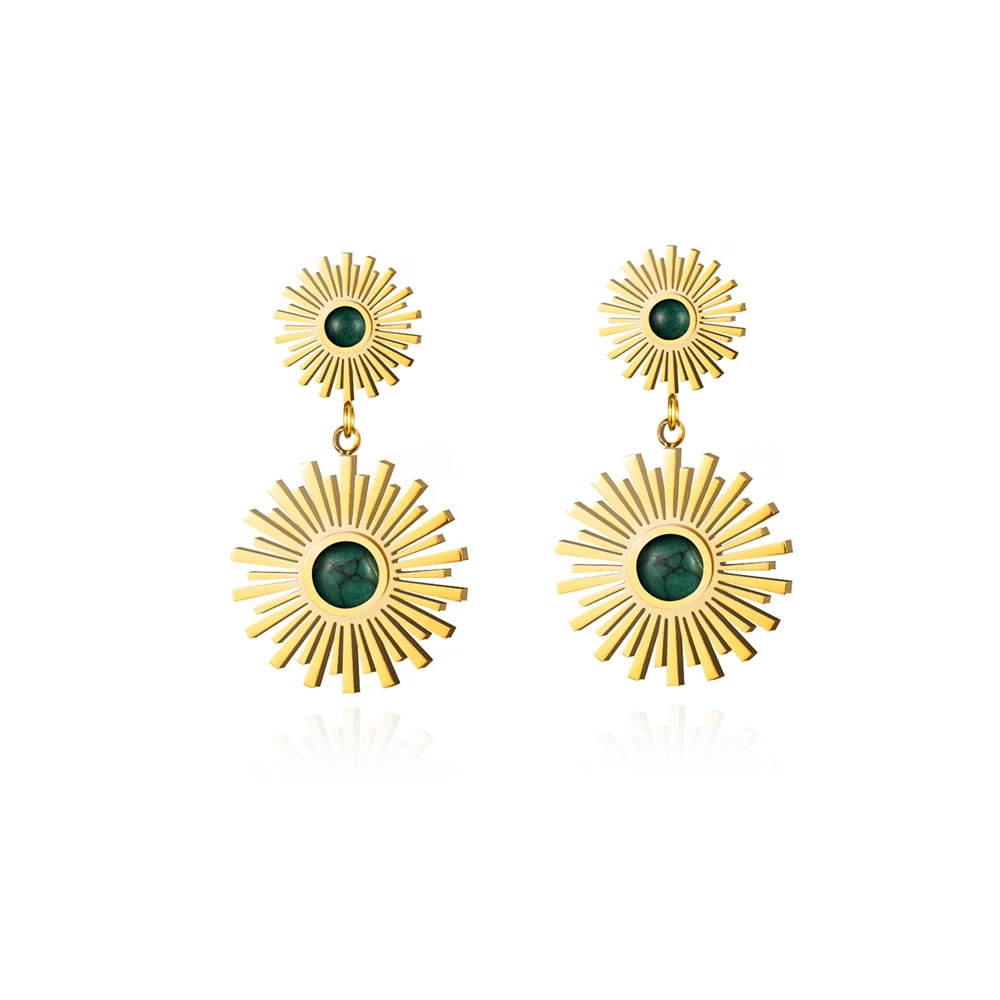 

WILD & FREE Boho Gold Color Stainless Steel Drop Earrings For Women Inlaid Natural Stone Vintage Statement Jewelry