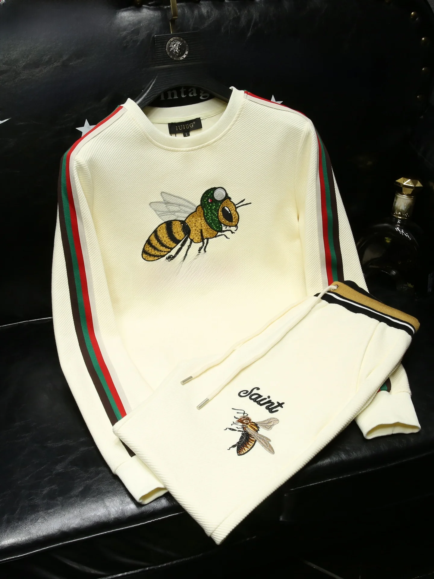 

Ele Embroidered Sweatirt Pants Set Men's round Ne Two-Piece Set High End Lightweight Simple Design for Autumn Winter