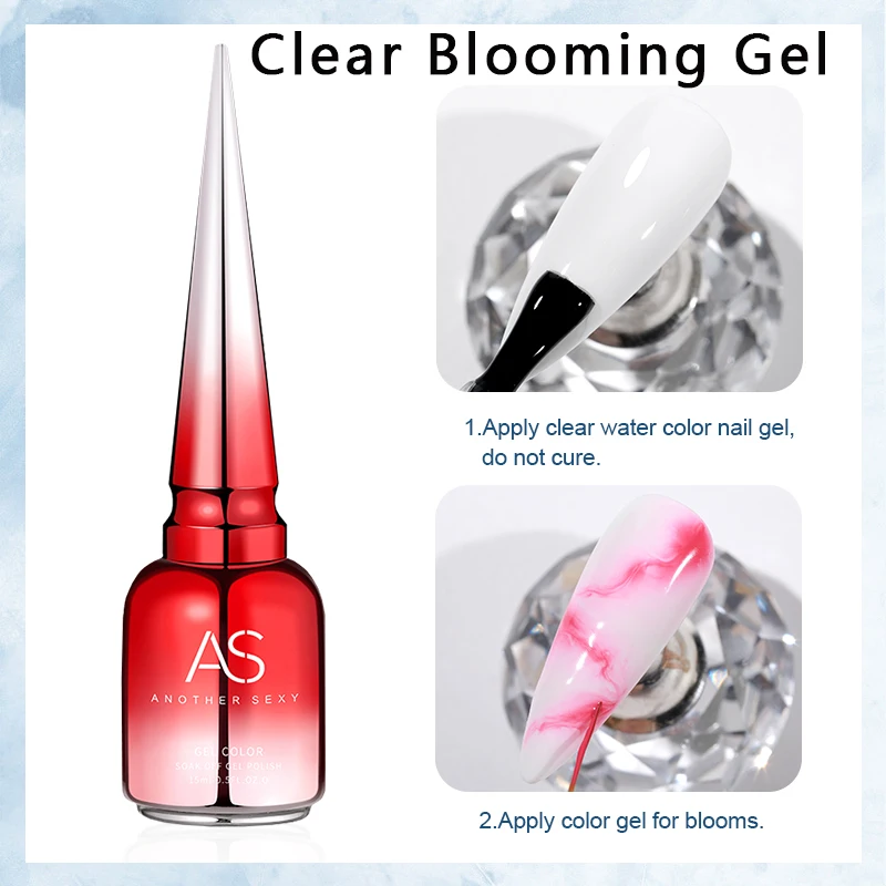 AS Tpo Free Clear Blooming Gel Polish 15 ml UV-LED Soak Off Nail Art Polish zum Verteilen von Effekt Marmor Gel Paint Lack TopBase